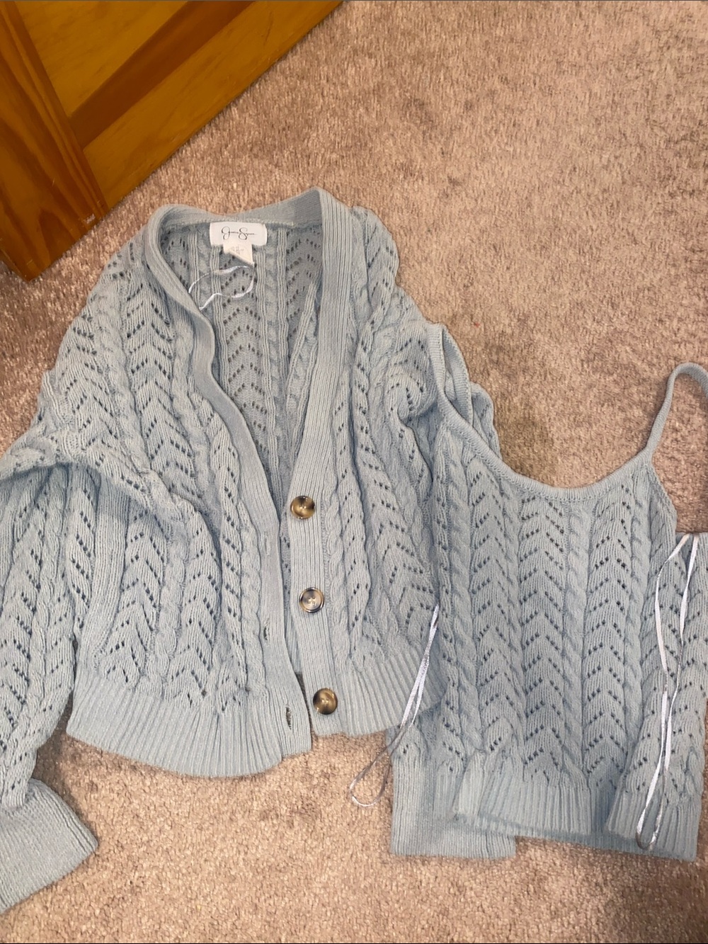 Jessica Simpson Light Blue Openwork Knit Cardigan & Tank Set